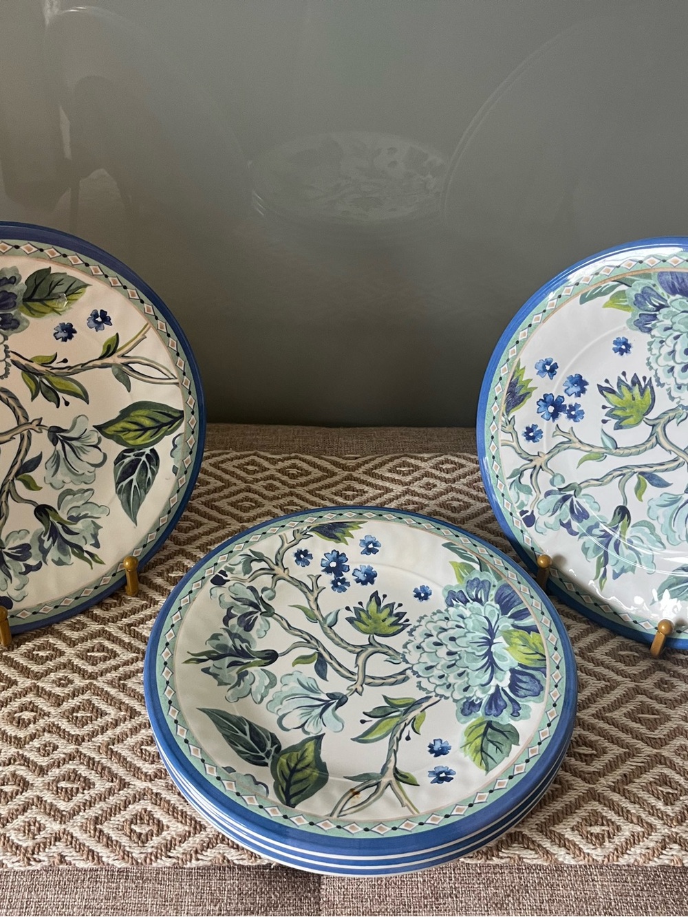 Pier One Imports Blue Floral Melamine Dinner Plates - Set of 7 561 8.5”